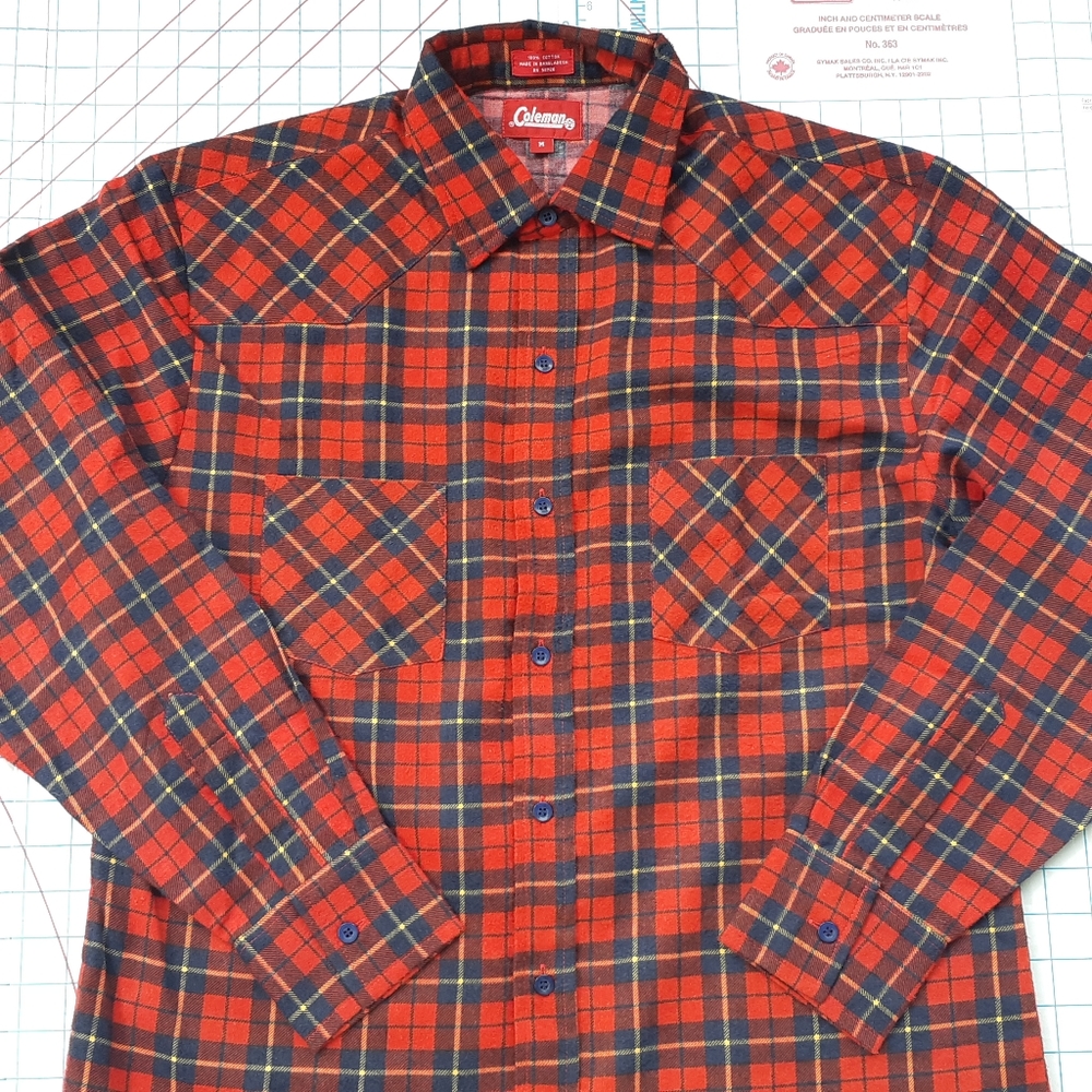 Coleman Red Plaid Flannel Button Up Shirt